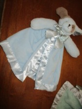 Bearington Baby Waggles Blue Tan Puppy Dog Security Blanket Lovey satin