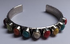 Silver Suff Bracelet Bangle with Different Color Inserts