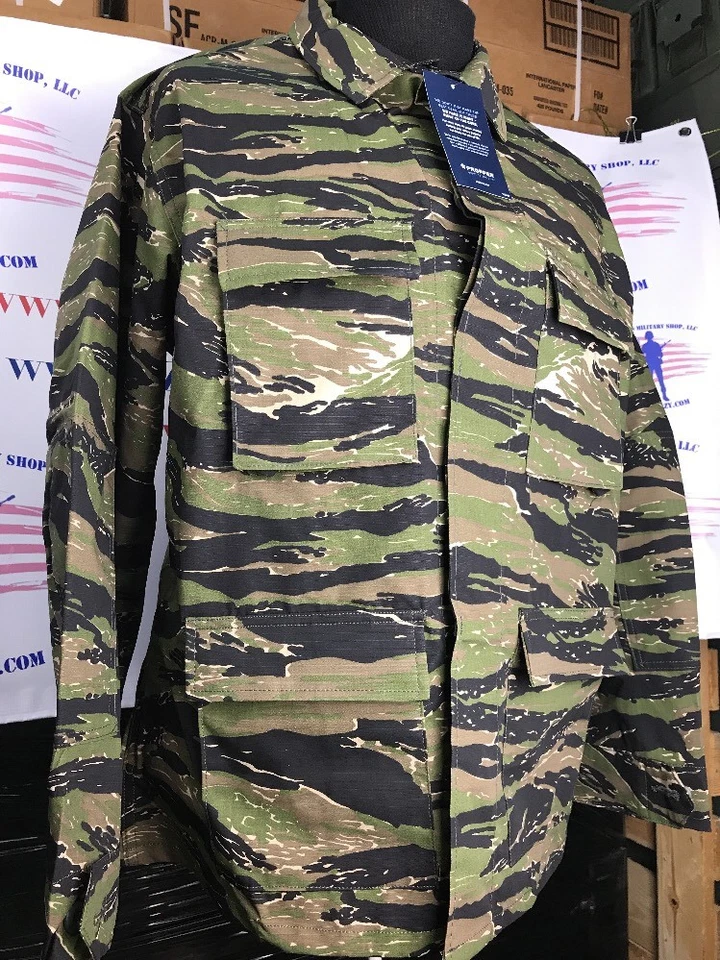 Asian Tiger Stripe Camo BDU Shirt Tactical Military Uniform 4-Pocket Coat Jacket - Image 3 of 4