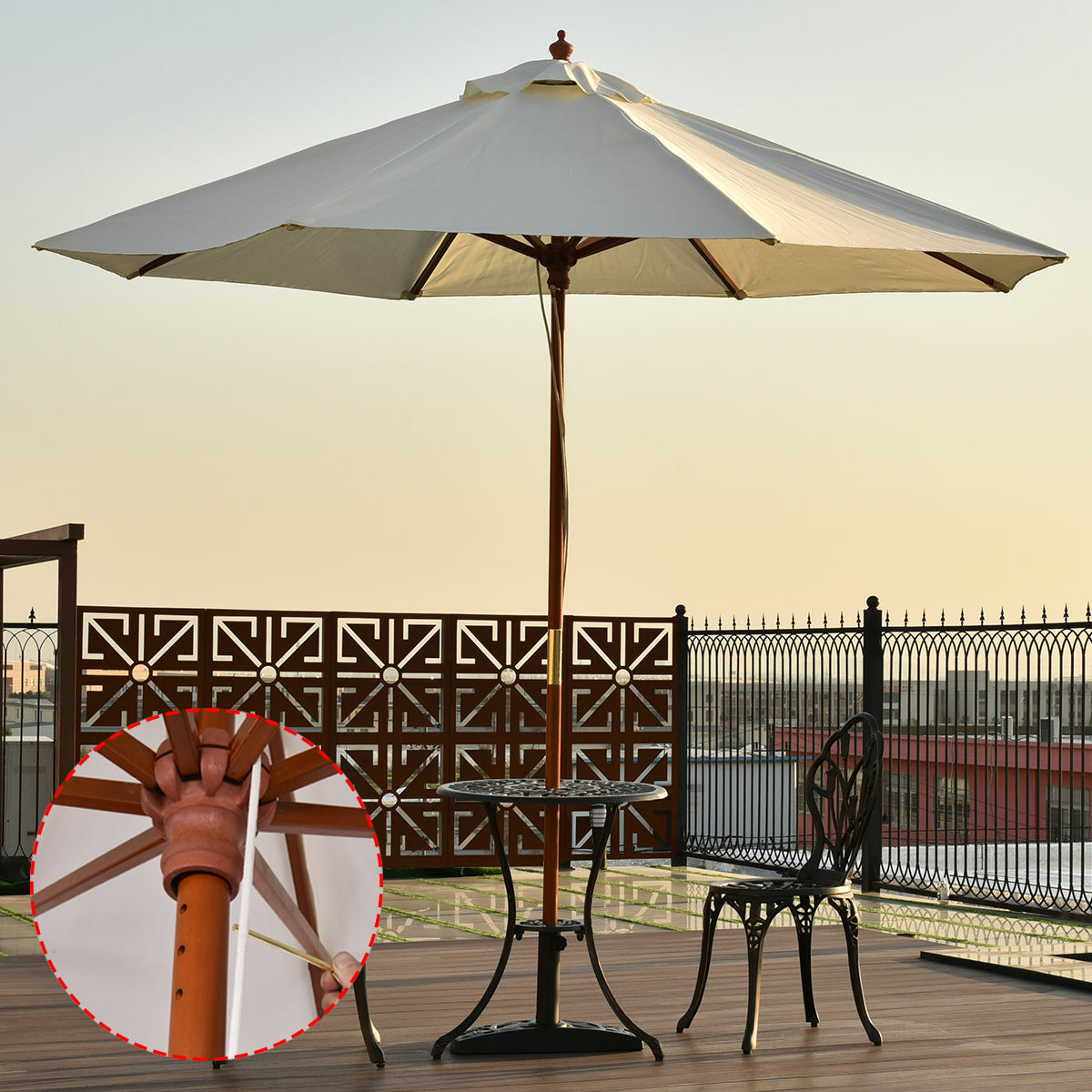 Patio Wood Umbrella 11 Foot Wooden Frame Garden Sun Shelter Beach Canopy Cover For Sale Online Ebay