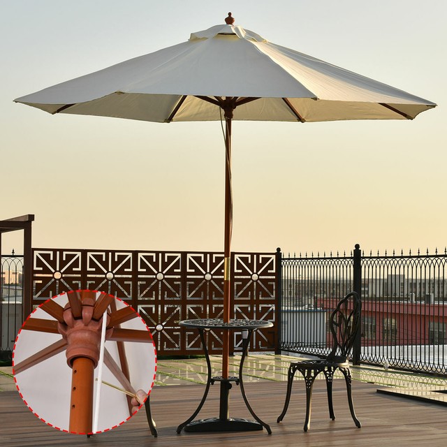 Adjustable 9 Ft Wooden Outdoor Umbrella Sunshade For Sale Online Ebay