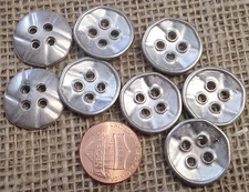 8 Rimmed Concave Silver Tone Metal Sew-through 4-hole Buttons 13/16" 20mm 7307