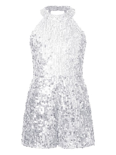 Kids Romper Girls Allover Sequin Pageant Halter Neck Strapy Back Jumpsuit - Picture 28 of 118