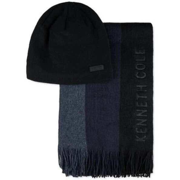 KENNETH COLE REACTION Men's Stripe Logo Scarf & Beanie Navy One Size
Opens in a new window or tab