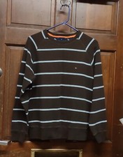 Tommy Hilfiger Dark Brown Pullover Cotton Sweater Blue Stripes Men's Size M