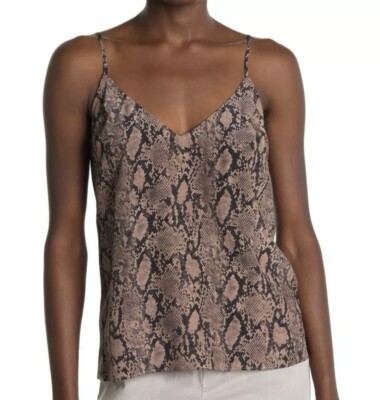 FRAME Python Snake Print Sleeveless Classic Silk Cami Top Chocolate Small