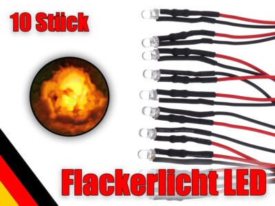 10x anschlussfertig verkabelt Flacker LED 3mm ORANGE Flackerlicht Lagerfeuer 12V
