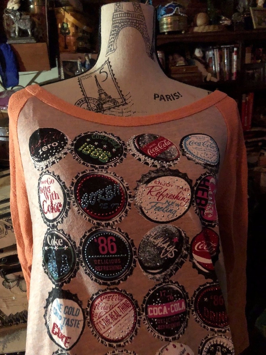 COCA COLA THE CLASSICS Tangerine Poppin Bottles Shredded Blouse