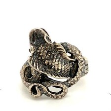 Vintage Sterling Signed 925 Venomous King Cobra Snake Coiled Wrapped Ring 10 3/4