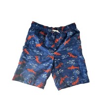 Land's End Boys Size L 14-16 Swimsuits Swim Shorts Trunks Blue Shark Drawstring