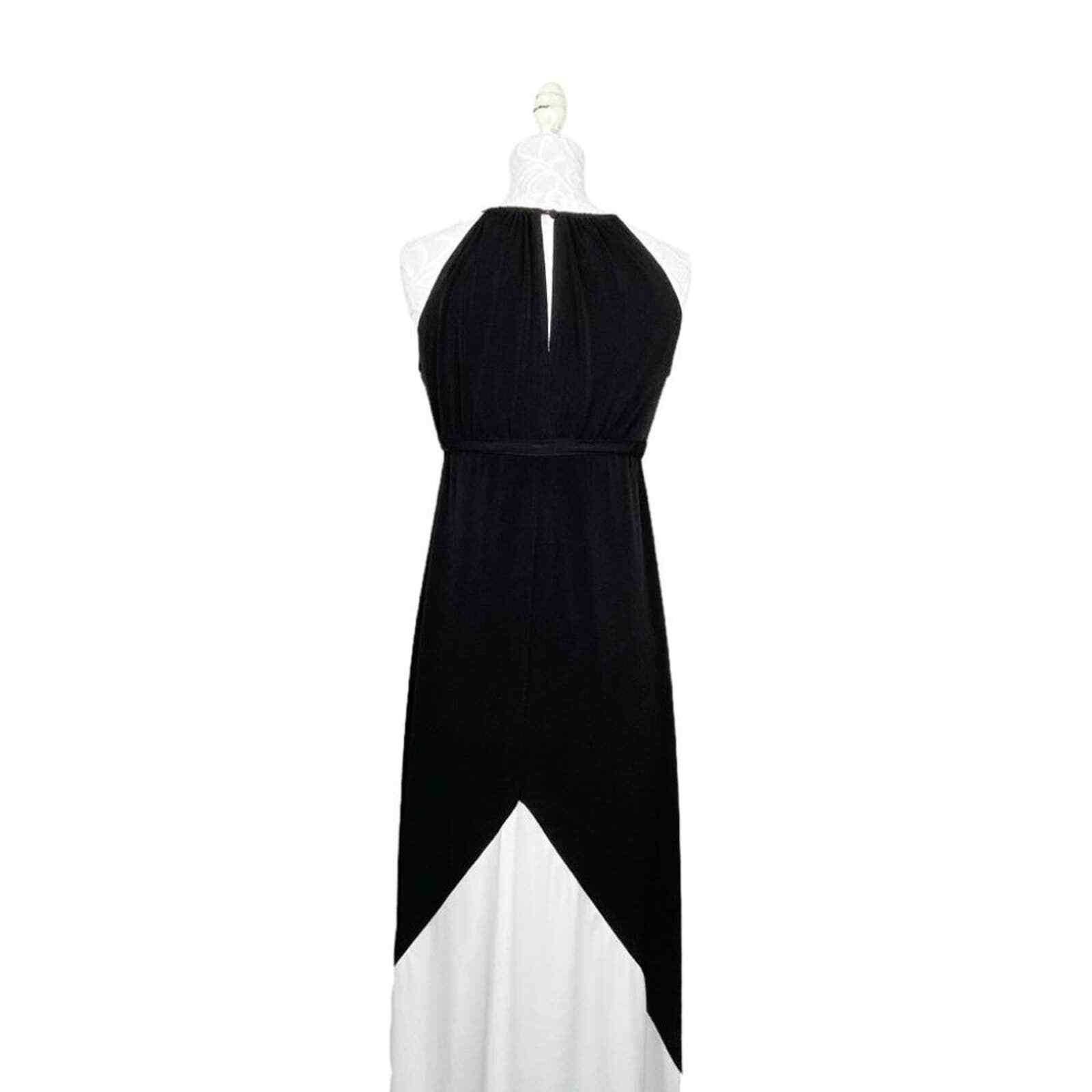 New York & Co. Halter Keyhole Color Block Maxi Dress Black White Women