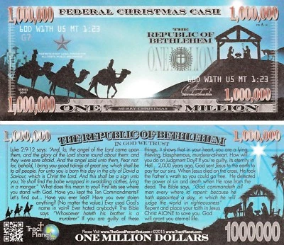 Lot of 25 Nativity Million Dollar Bill Funny Money Gospel Tract Novelty Notes