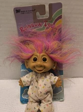 Rainboe Troll Doll Toy Bright Of Americ Pink Lace Dress Vintage NOS
