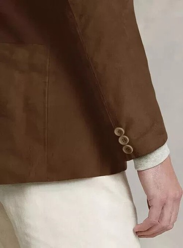 New Men's BROWN Suede Lambskin Leather Blazer Handmade Coat Stylish Party Formal - Picture 4 of 7