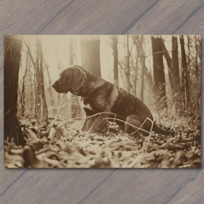 Art Print Bloodhound Dog Woods Dog Hunting Hound Trees Retro Forrest Fun Puppy