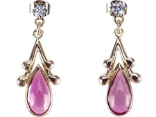 Art Deco 585 Gold 2,0 ct Rosa Turmalin Tropfen 0,10 ct Brillant Damen Ohrringe!