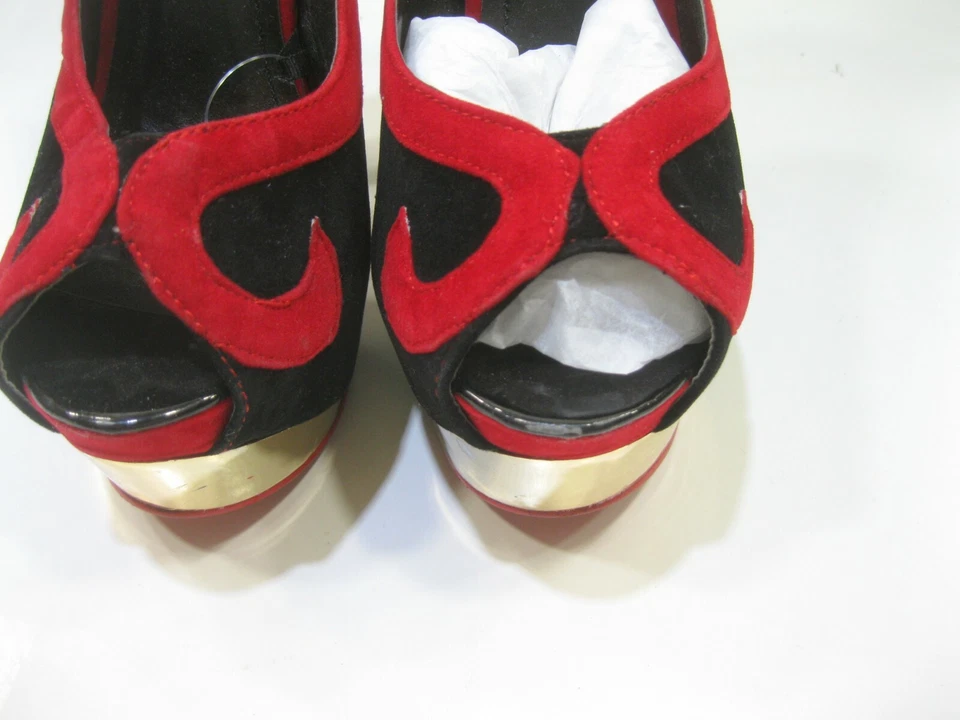 NEGRO/ROJO 6" Tacón Alto 2" Plataforma PEEP Puntera Zapatos Mujer Talla 6 Foto 3 de 4