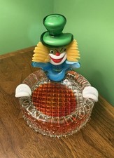 Rare Genuine Vintage Italian Murano Glass Happy Clown Large Ashtray Trinket Dish