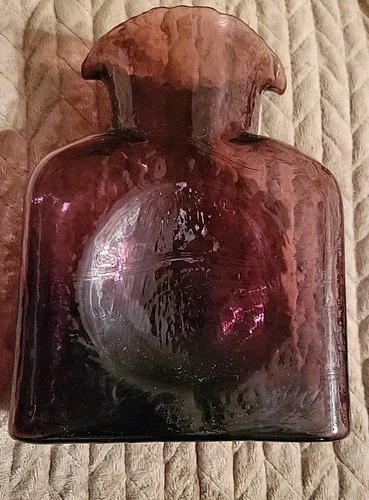 Blenko 8" Tall  Double Spout Water Bottle Pitcher Carafe Amethyst Glass