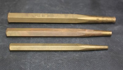 TAPERED BRASS PUNCHES SET OF THREE 1/2''X 9'', 3/8'X8'', 1/4''X 7'' UNBRANDED