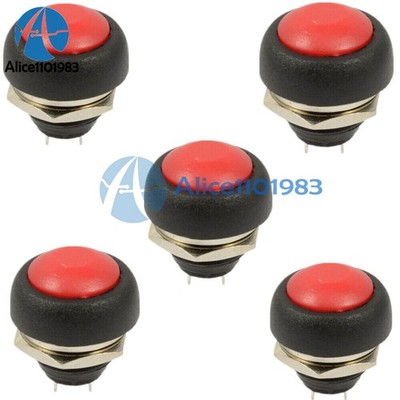 5Pcs 12mm Waterproof   ON/OFF Push Button Mini Round Switch Red *pt