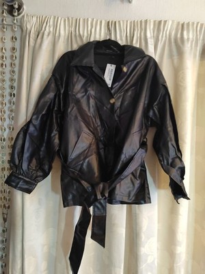 BOOHOO PLUS VOLUME SLEEVE FAUX LEATHER BLACK JACKET - SIZE 16 - BNWT
