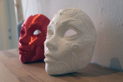 Working Geisha Mask - Geisha Horror & Fantasy Cosplay Maske - mit offenem Mund