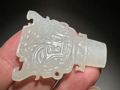 "Shi Jia He" Culture Old Jade Carved God Person Face Design Pendant L 4.5 cm - Picture 13 of 19