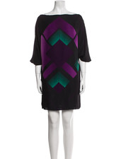 Gucci Black & Purple Silk Shift Dress – Printed – Bateau Neckline – Silk Lining