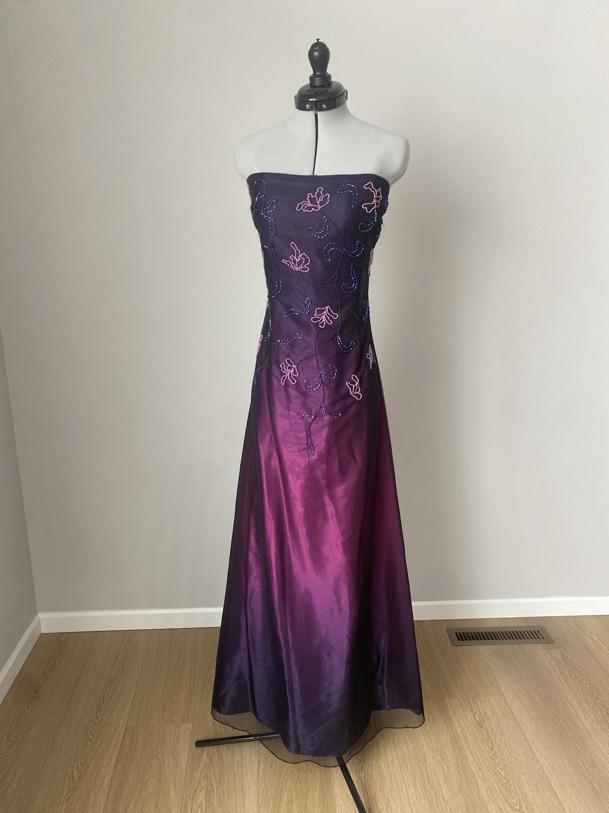 Y2k Morgan and Co. Strapless Floral Beaded Fairy Ombre Prom Dress size 13/14