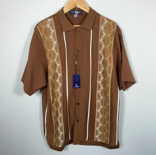 Tony Soprano Style Knit Shirt Adult 2XL Brown Polyester Viscose Kramer Retro