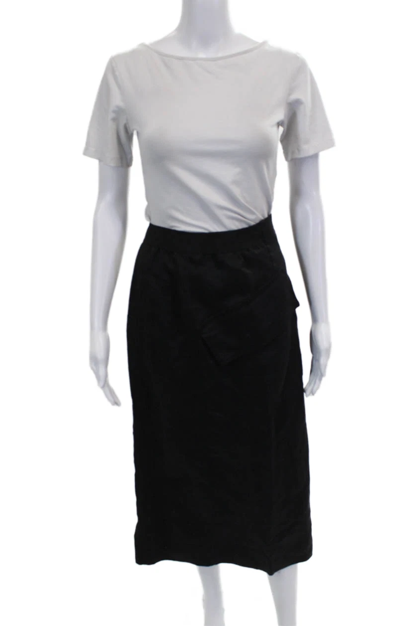 Massimo Dutti Women Pencil Skirt Black 100% Linen Knee Length Button Size 8