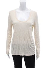 The Row Womens Scoop Neck Long Sleeve Basic Tee Top Beige Size M