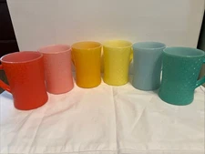 Lot Of 7 Vintage Glasbake J-2277 Milk  Glass Mugs. Basketweave Pattern 1961-1983