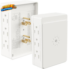 2 Pack Side Outlet Plug Adapter 6-Outlet Extender 3Prong Multiple Plug Wall Tap.