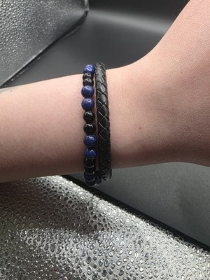 Lapis Lazuli ,Obsidian, Leder Geflochten,6mm,20cm lang,mit Magnetverschluß.