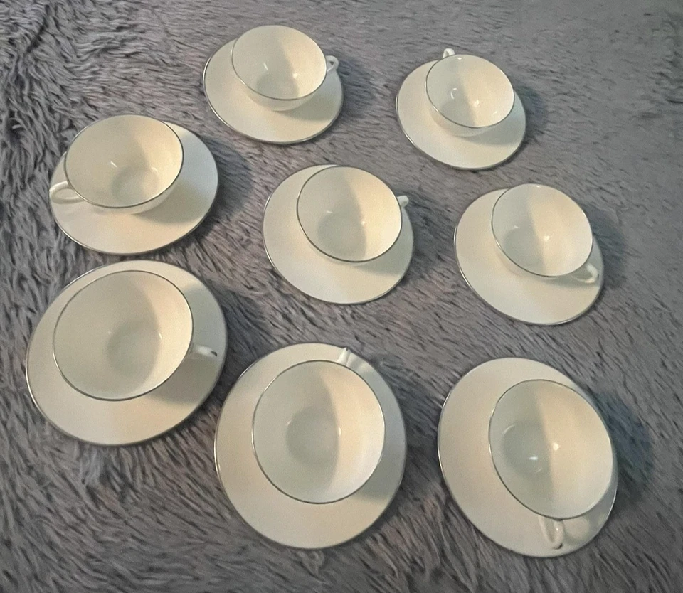 Juego de 8 tazas y platillos de té Lenox Olympia PL con adornos de platino hechos en EE. UU. X-303P Foto 2 de 4