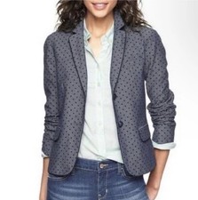 The Gap Women's 4 Navy Blue Polka Dot 2 Button Academy Blazer Jacket