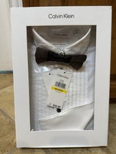 Calvin Klein Boys Tuxedo Shirt Bow Tie Pocket Square Size 10 12 Husky