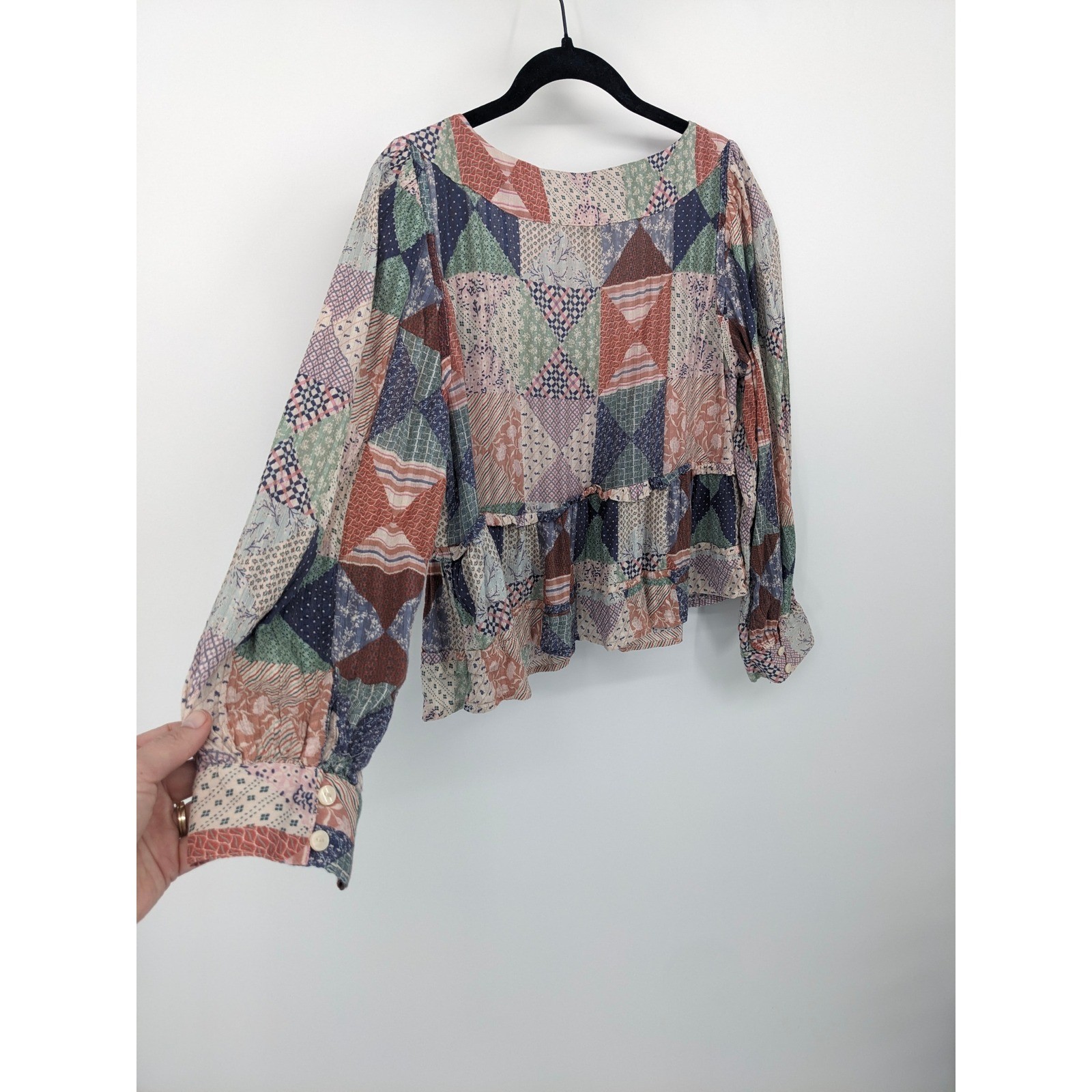 American Eagle Top S Multicolor Patchwork Peasant… - image 3