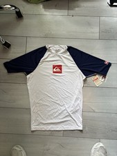 NWT Quiksilver All Time Surf Shirt Short Sleeve Rashguard UPF 50 White Blue XXL