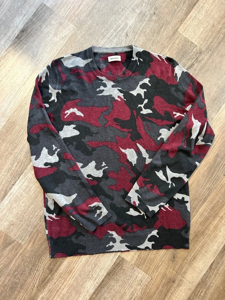 Zadig Voltaire VG cashmere red gray black camouflage Kennedy CP sweater XL - Image 2 of 4