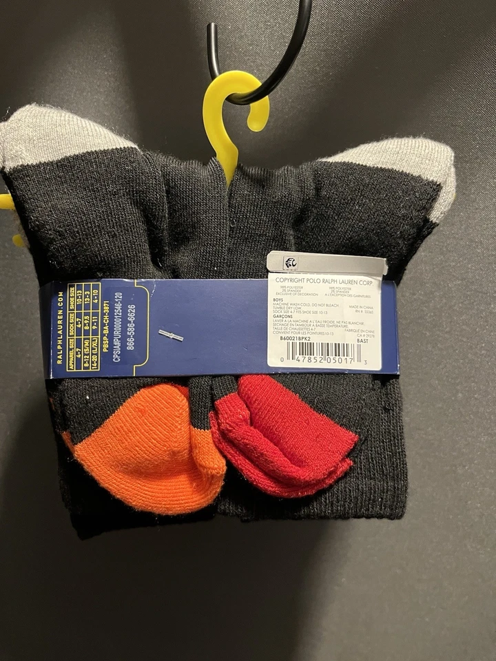 NUEVO CON ETIQUETAS Polo Ralph Lauren Niños Calcetines Atléticos Crew Paquete de 6 4-7 Negros/Multi Foto 3 de 4