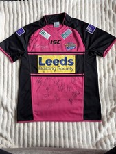 Leeds Rhinos Signed Rugby Shirt ISC Pink Black Large Autographs