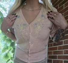Vintage Hand Embroidered Short Sleeve Cardiga...