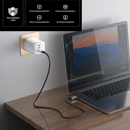 Ven ‑ Dens 65W Gan Rapide Chargeur USB & Type ‑ C 3 ‑ En ‑ 1 Multi ‑ Port - Picture 16 of 24