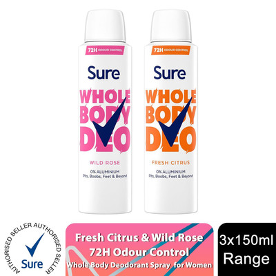 Sure Women Ganzkörper Deodorant Spray Fresh Citrus & Wild Rose 150ml, 3er Pack