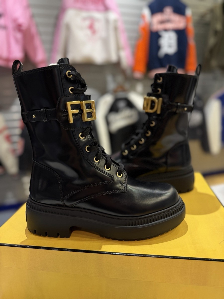 FENDI Fendigraphy Graphy Cuff Leather Biker Combat Boots $1590