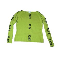 Vintage Women  s Jessica Ash Green Knit Sweater  Brown Suede Lacing Size Medium