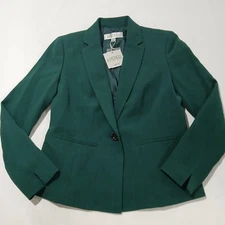 Kasper Blazer Jacket Womens 2P Petite Evergreen Green One Button Lined Office